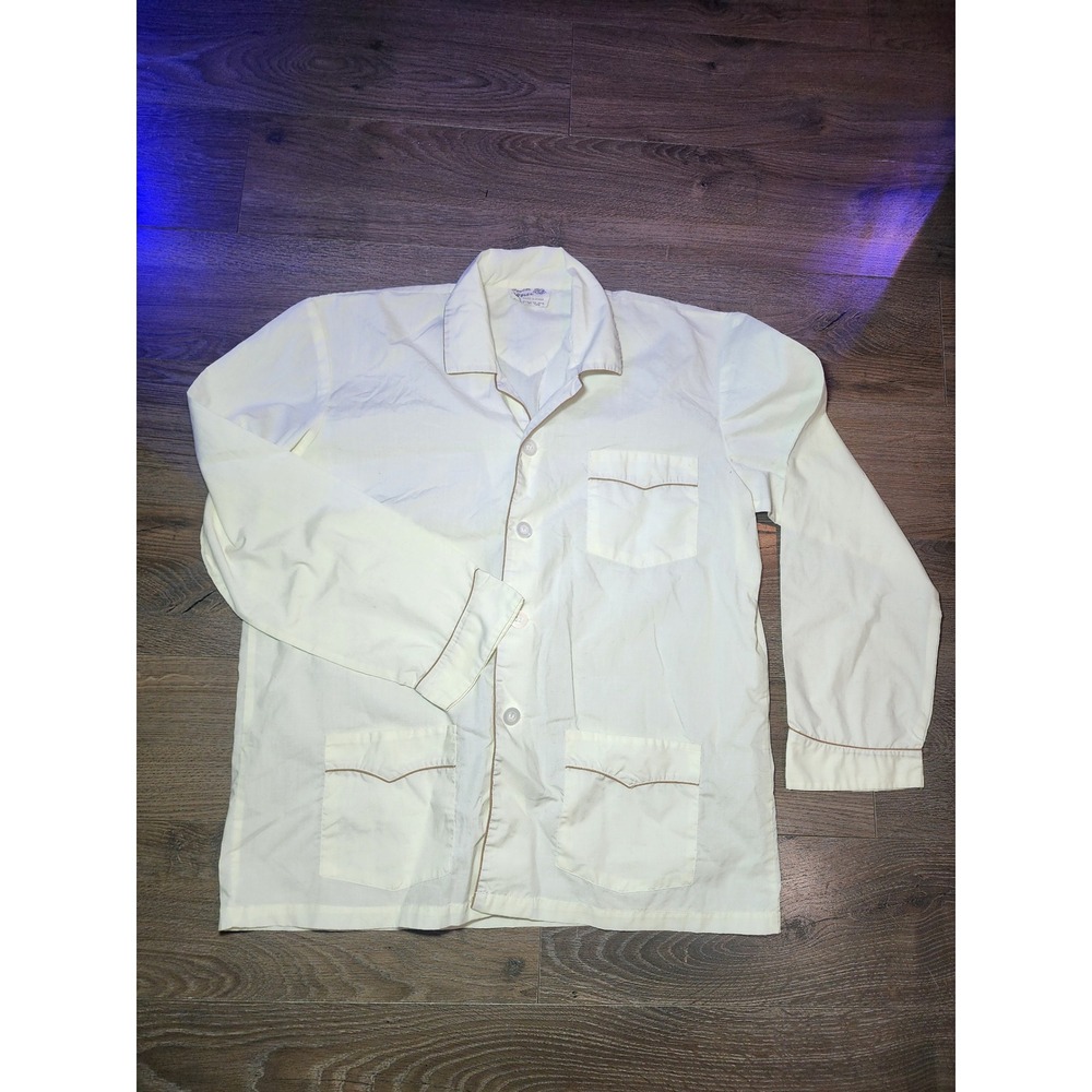 Vintage Double Horse 50s‎ Pajama Top Cream Piped Sleepwear Men's L Retro Lounge